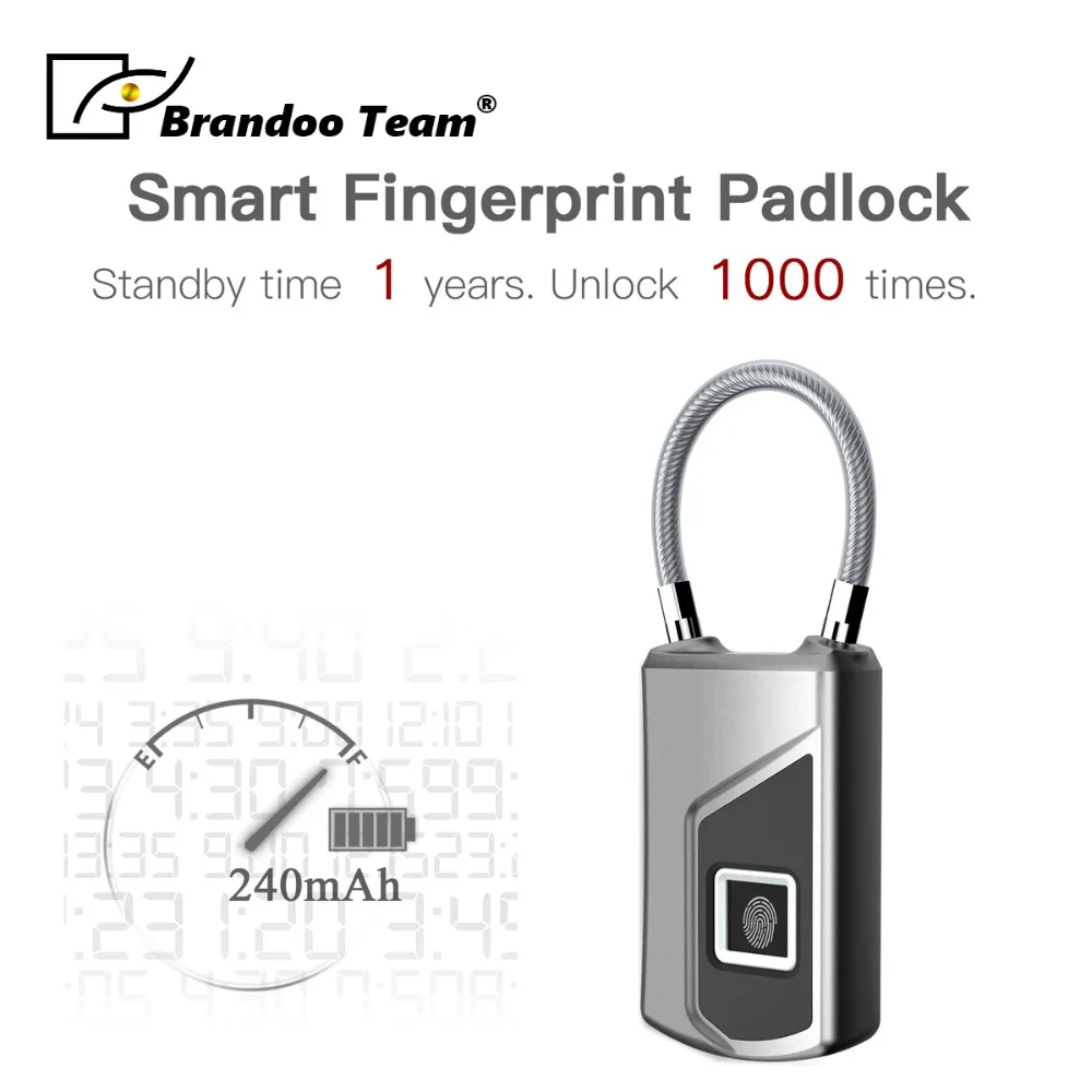 

Brandoo USB Rechargeable Smart Keyless IP66 Waterproof Fingerprint Lock Anti-Theft Security electronic fingerprint controller