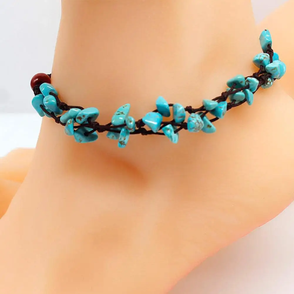 

Fashion Multi-layer Stone Pendant Braided Rope Handmade Women Anklet Beach Decor hot