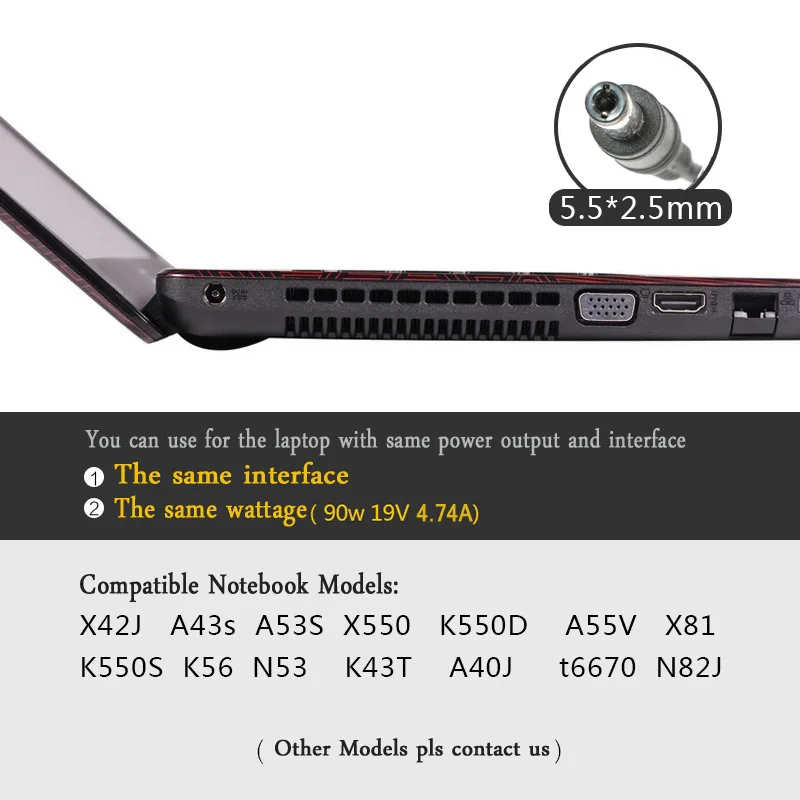 AC 19 в 4.74A 90 Вт адаптер питания зарядное устройство для ноутбука Leonovo 45K2225 ADP-65CH A, IdeaPad Y510 Y650 5,5*2,5 мм блок питания F25