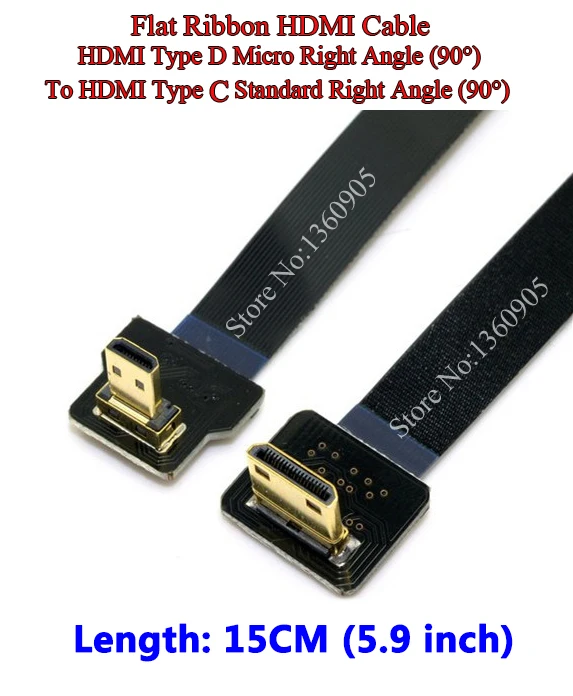 

15CM 5.9'' Ultra Thin HDMI Cable Right Angle 90 degree Mini Type C To D Micro Right Angle 90 degree Flat Ribbon HDMI Cable FPV