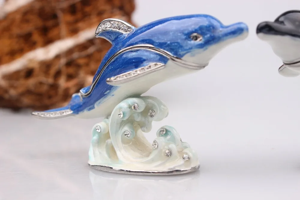 Dolphin Display Statue Crystal Dolphin Trinket Jewelry Box ADORABLE DOLPHIN PEWTER BEJEWELED HINGED TRINKET BOX