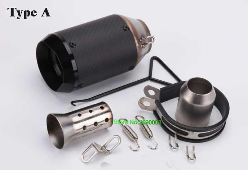 51mm Inlet Length 160mm Motorcycle Exhaust Pipe Muffler Carbon Fiber