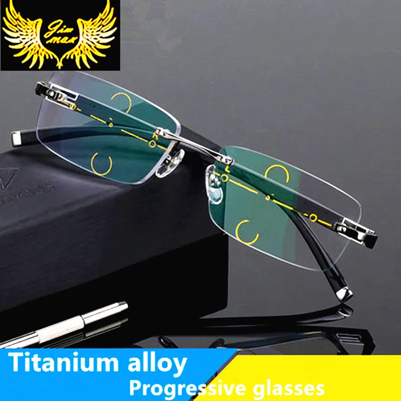 

Fashion Rimless Men Style Titanium Alloy Progressive Reading Glasses Quality Square Multifocal Presbyopia Glasses Frame for Men