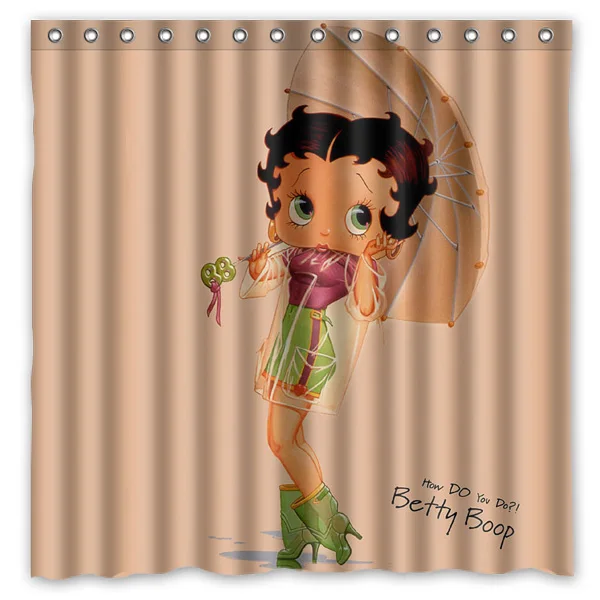 

Bathroom Products Polyester Fabric Betty Boop Printed Shower Curtains Waterproof Washable Curtain 72"*72" 12pcs Hooks