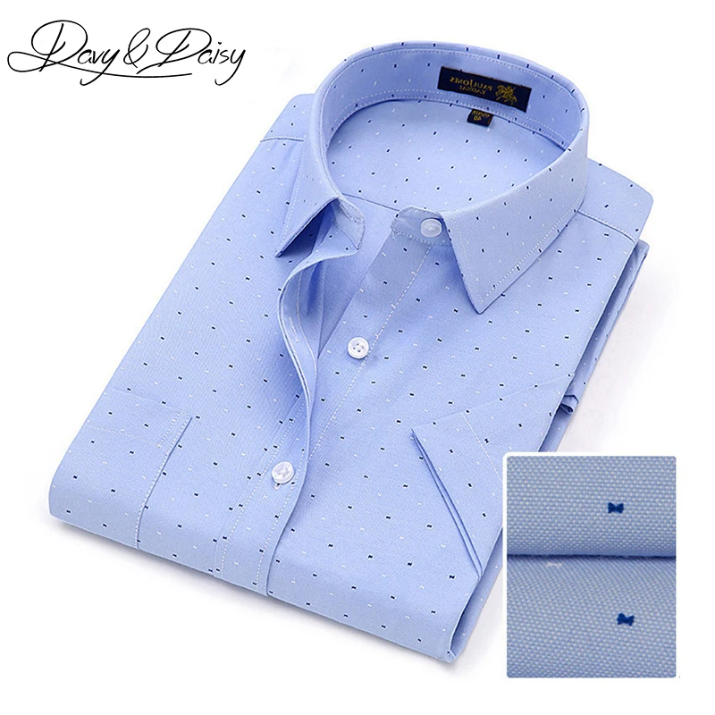 

DAVYDAISY Summer Short Sleeve Shirt Men Dress Solid Spot Print Casual Oxford Shirts Male Brand Clothing High Quality DS-191