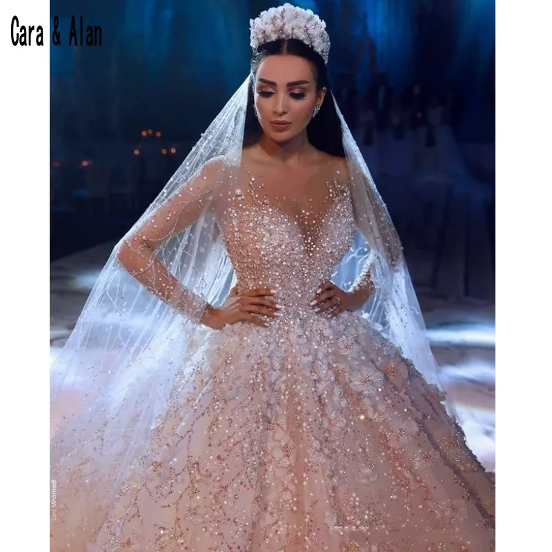 Роскошное бальное платье Свадебные платья, аппликации из кружева Арабская, Дубай Свадебные платья «Принцесса» Плюс Размер Vestido De Noiva индивидуальный заказ - Цвет: Розовый