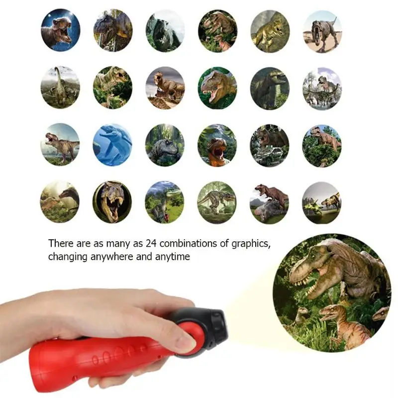 24 Patterns Baby Sleep Light LED Flashlight Cartoon Dinosaur Projector Lamp 90 Rotary Early Education Toys for Children