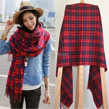 Women Plaid Tartan Scarf Oversized Neck Warm Shawl Checked Wrap Pashmina Stole Cashmere Plaid Tassel Shawl Wrap Scarf 190x61cm