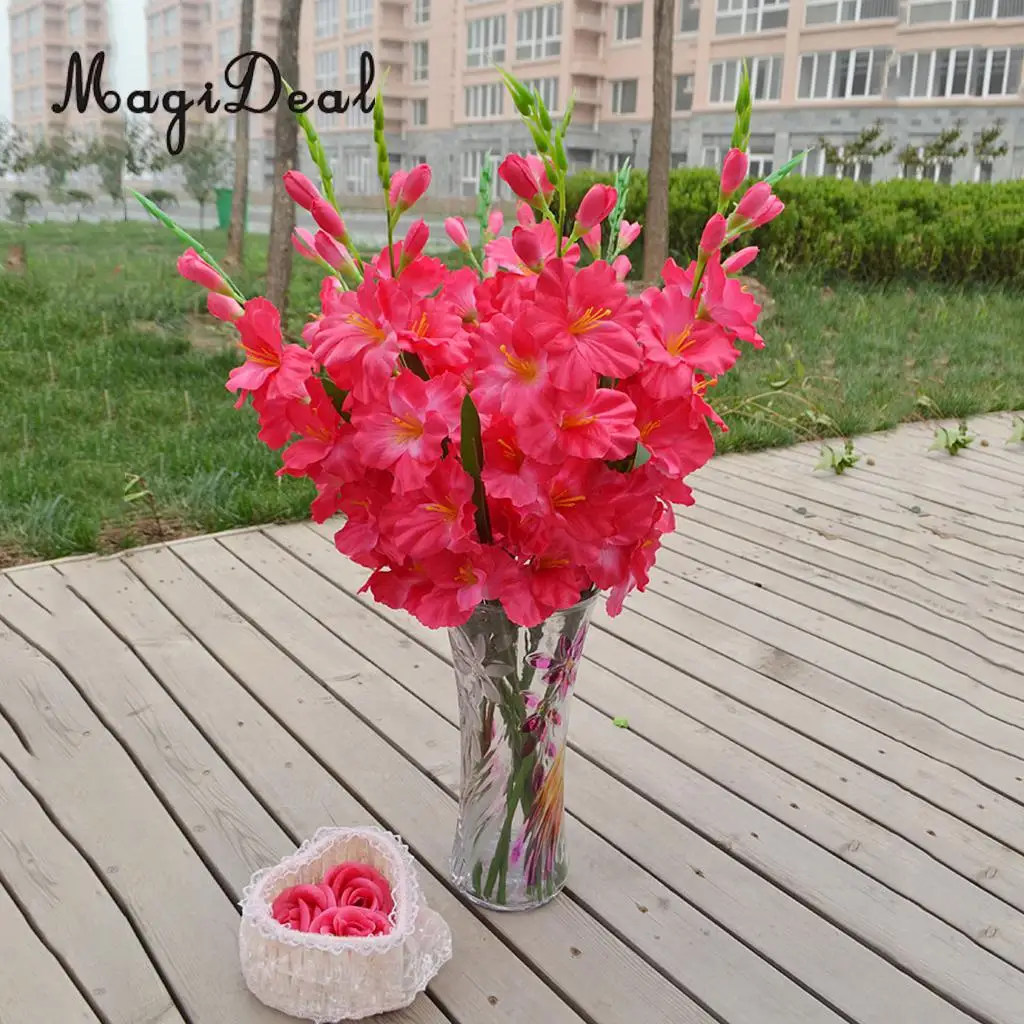 MagiDeal реалистичный 1 шт. искусственный цветок гладиолуса стебель Свадебный букет/Posy украшение стола домашний декор 8 цветов - Цвет: Rose Red