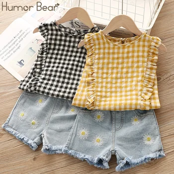 

Humor Bear Summer Clothing Sets 2020 Brand New Plaid Flower Pattern Short Sleeve + Denim Shorts Girls Outfits Girls Clothes