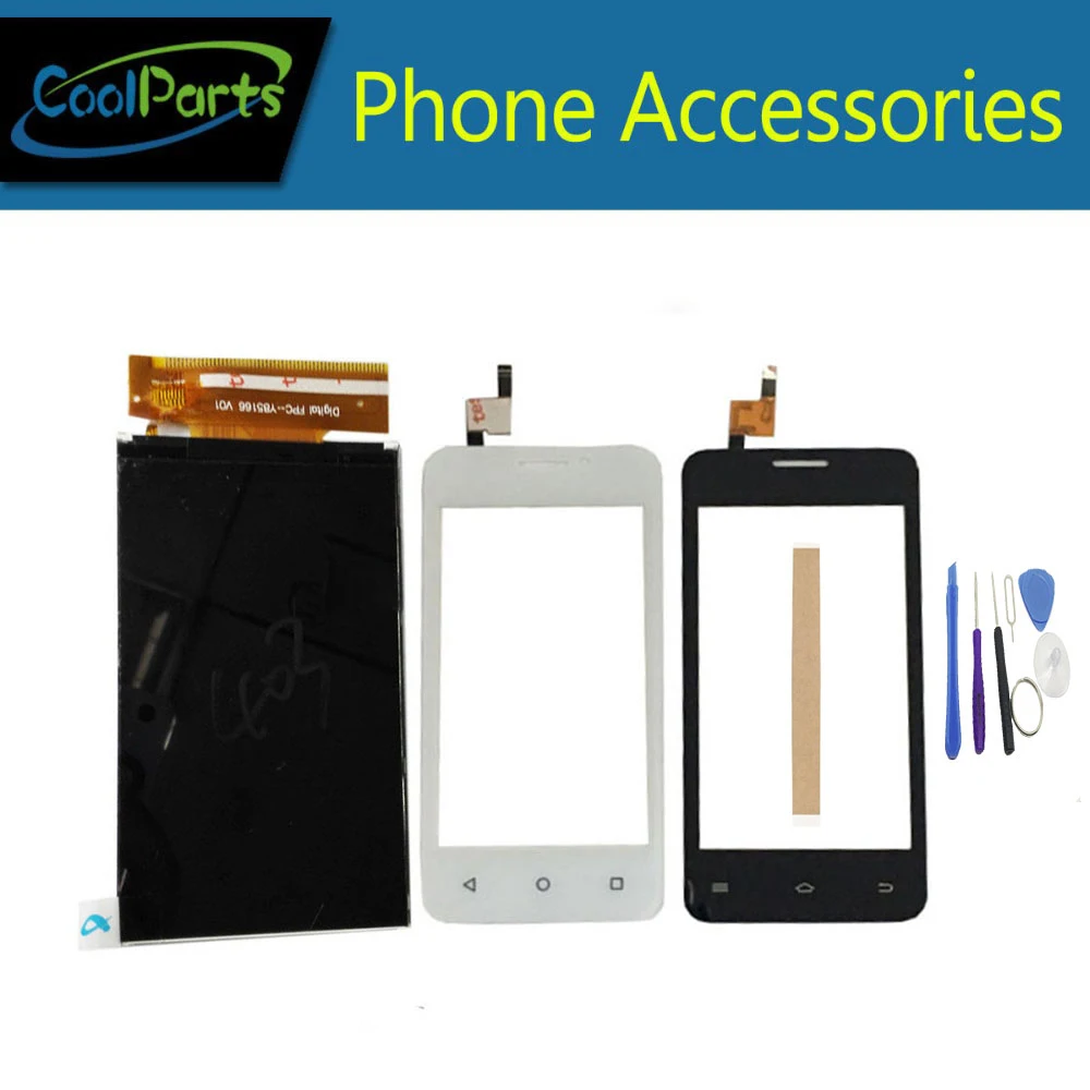 

1PC/Lot High Quality For FLY FS403 LCD Display Screen+Touch Screen Digitizer Black White Color Replacement Part With Tool&Tape