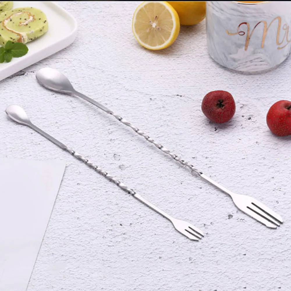 

2 in 1 Stainless Steel Honey Spoons Mixing Cocktail Spoon Spiral Pattern Bar Stir Spoon Bar Tool Bartender Tool