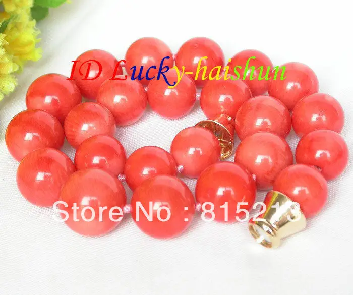 

FREE SHIPPING>@@> N12 GRADUATED 17" 100% NATURAL 20MM ROUND PINK CORAL NECKLACE