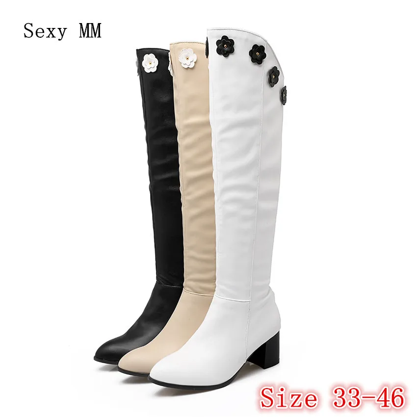 

Spring Autumn Women Over the Knee Boots Square High Heel Woman Thigh High Boots Plus Size 33 - 40 41 42 43 44 45 46