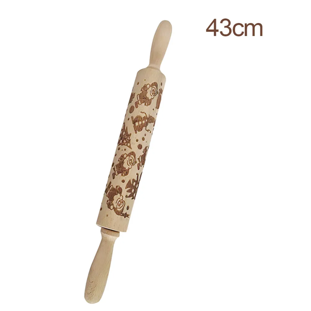 

Embossed Rolling Pin Carving Wood Carving Baking Cookies Fondant Cake Dough Roller Santa Claus Pattern Rolling Pin
