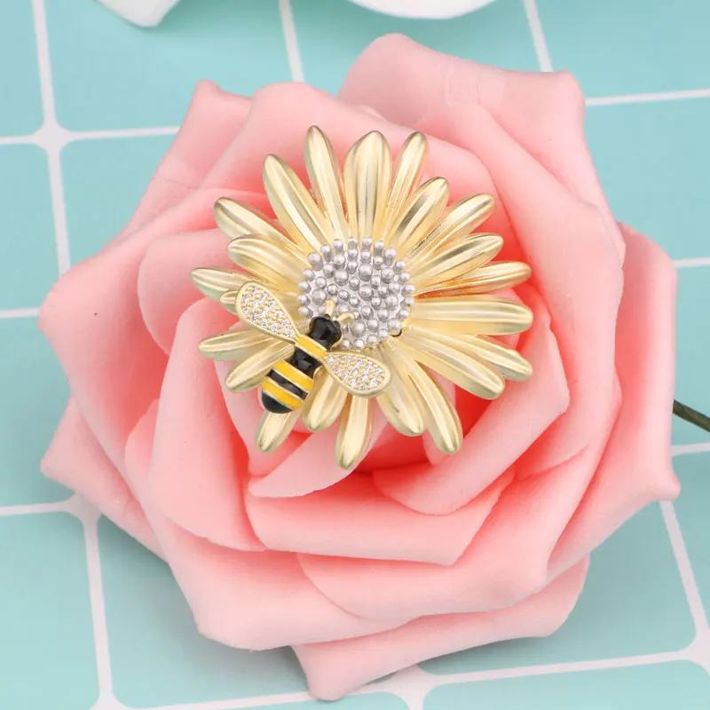 CHUKUI Yellow Enamel Sunflower Brooch Pins Zircon Flying Insect Bee Brooches For Women Daily Clothes Accessories  (12)