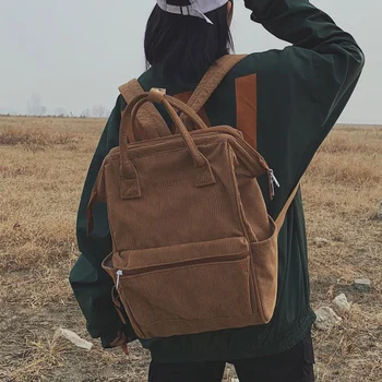 

Corduroy Backpacks Female 2019 Casual School Backpack For Teenage Girls Laptop Backpacks Fashion Women Travel Backpack Mummy Bag