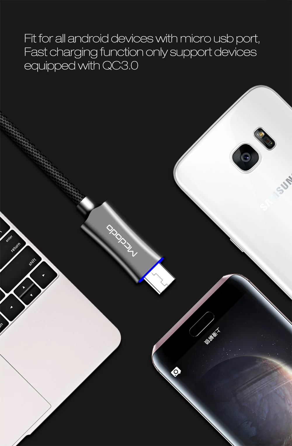 Mcdodo mi cro USB кабель для samsung Xiao mi red mi A6 Note 5 huawei QC3.0 Быстрая зарядка автоматическое отключение USB светодиодный кабель для зарядки данных