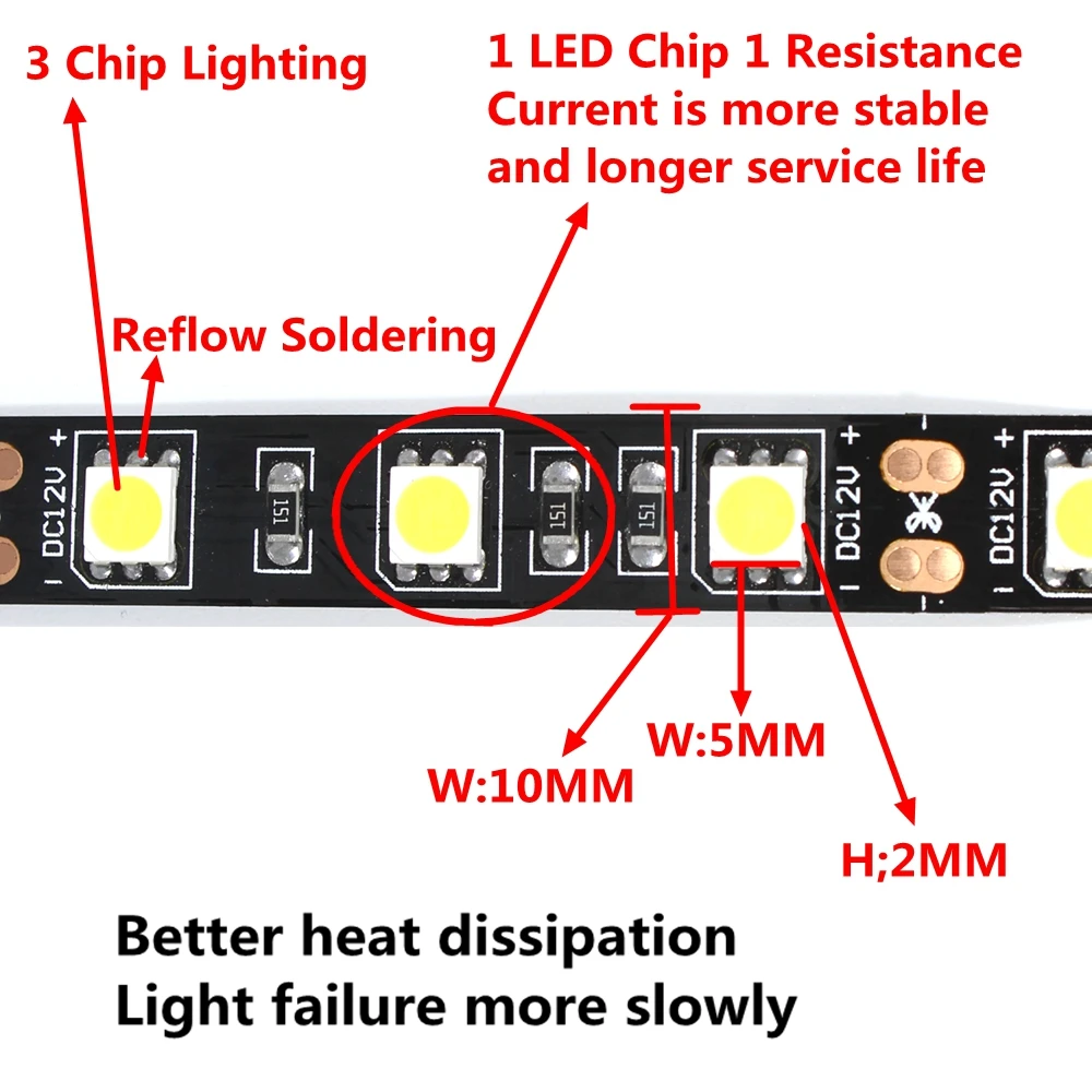 12 В постоянного тока Светодиодная лента 5050SMD 60 светодиодов/м черная печатная