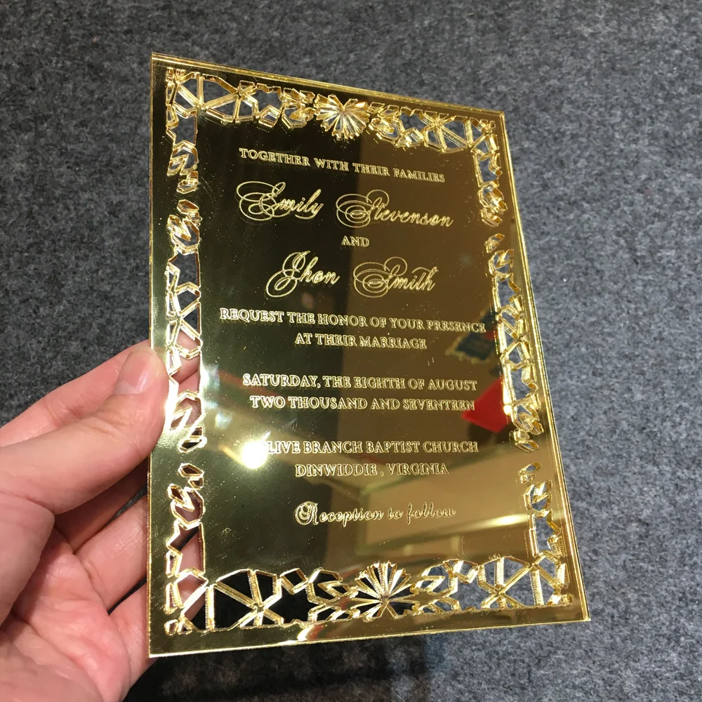  Luxury 5X7inch Golden Mirror Acrylic Wedding Invitation Card 100 Sets Per Lot - 32826985595