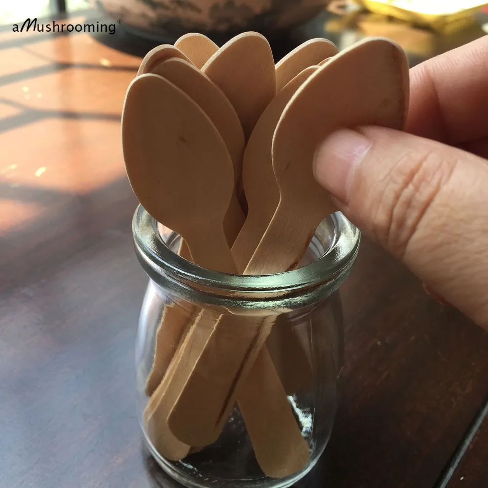 Flash Deal Custom engrave Cake Spoons Wholesale wooden tea spoon 11cm cutlery party disposable wedding restaurant and pub 3