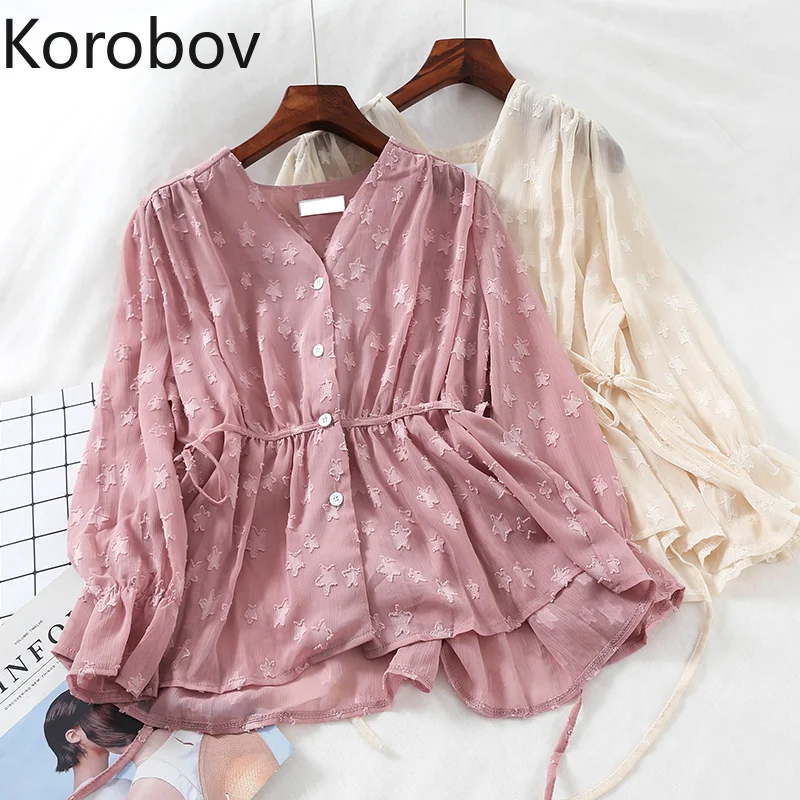 Коробова Для женщин блузка свежий сладкий Mujer Blusas 2019 новые летние перспектива