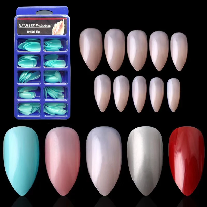 

100pcs long false nail Quick Building Pointed Soft Candy Color False Nails Blue Pure Pink Re'd Toe Fake Nails 8 Optional
