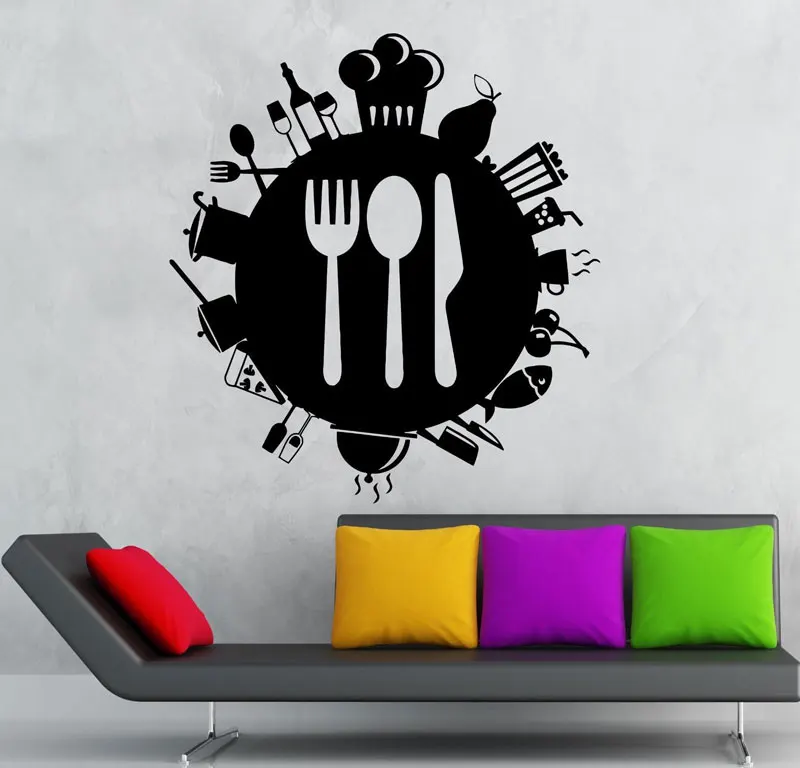 

Personalized Kitchenware Cutlery Food Icon Vinyl Sticker Kitchen Restaurant Home Decor Wall Sticker CF22