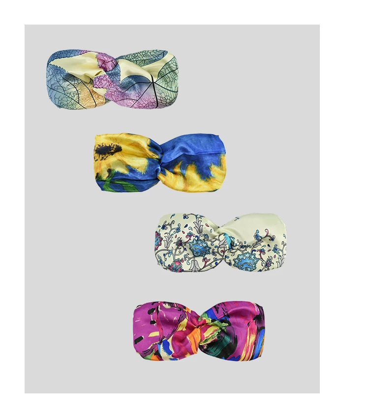 

T175472 fashion new tie dye floral satin elastic headband