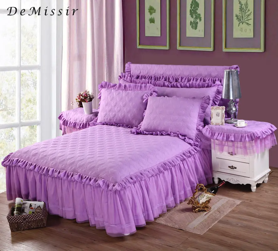 DeMissir High Quality Lace Ruffle Quilted Bed Skirt Fitted Bed Sheet