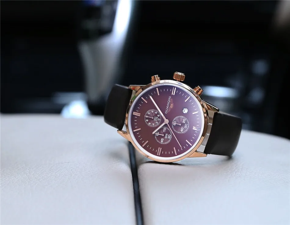 GUANQIN Quartz Watch Mens Watches Top Brand Luxury Chronograph Clock Men Sport Waterproof Leather Wristwatch relogio masculino