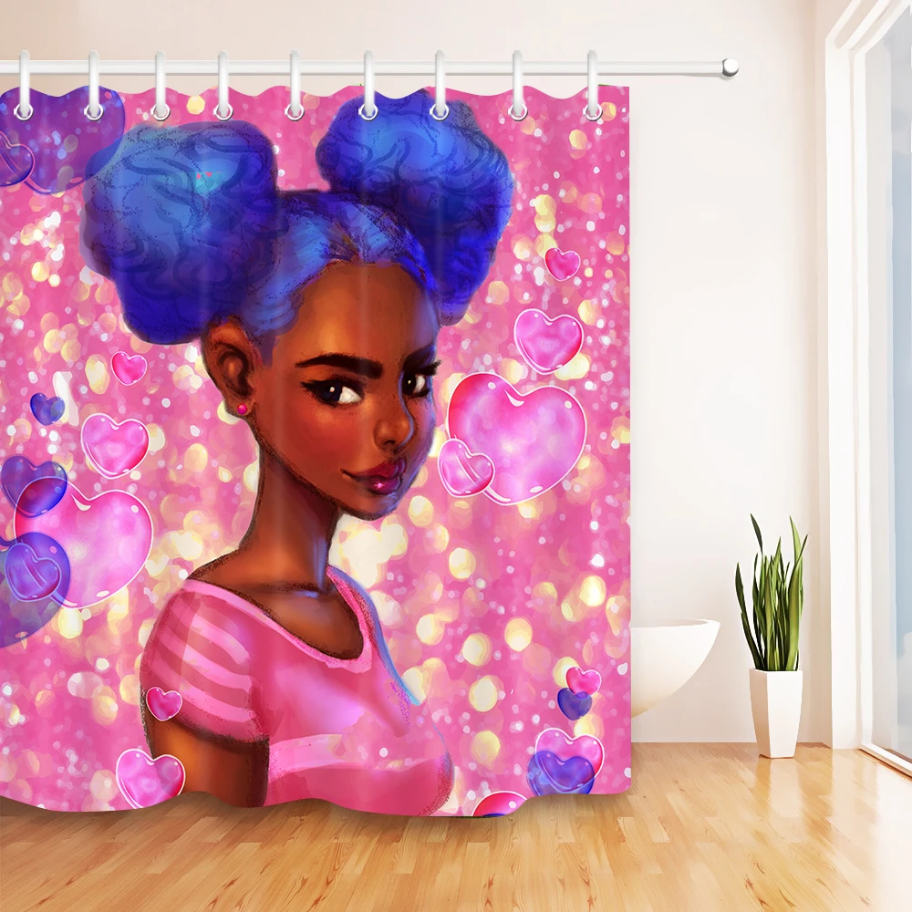 Afro hairstyle African Black woman Shower Curtain Bathroom Waterproof Fabric 