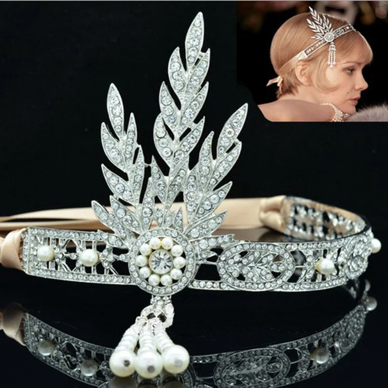 

1 pieces The Great Gatsby Jewelry Crystal Bridal Tiara and Crowns Headband Pearl coroa de noiva accessoires cheveux mariage