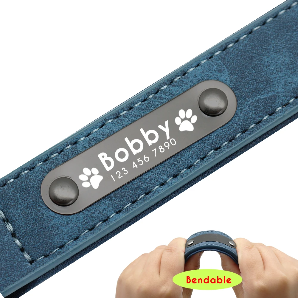 Dog collar Dog traction rope Pet leash set Personalized Dog Collar and Leash Leather Padded Engraved Dogs Collars Lead Rope Set Bulldog Pitbull