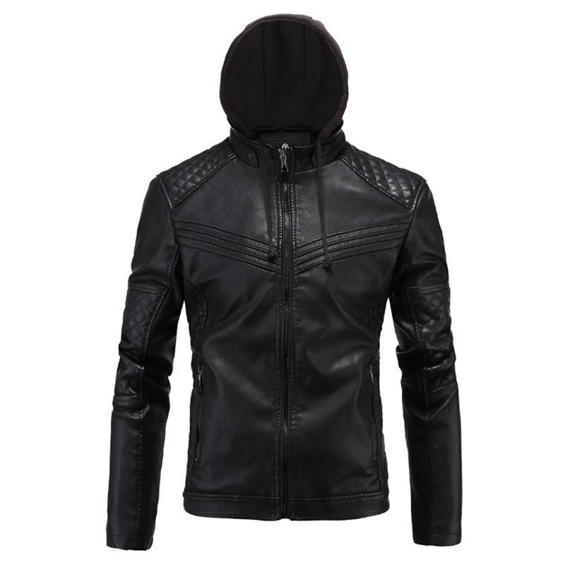 

New Boutique Men Leather Suede Jacket British Style Hooded Motorcycle Leather Jacket Male Black PU Biker Outerwear