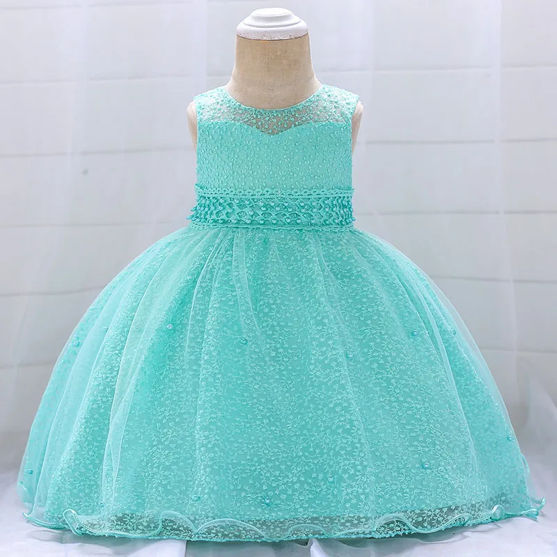 Летнее платье для маленьких девочек vestido infantil, свадебное платье с бисером для новорожденных Одежда для маленьких девочек на день рождения, праздничные платья для детей от 9 до 24 месяцев - Цвет: Green
