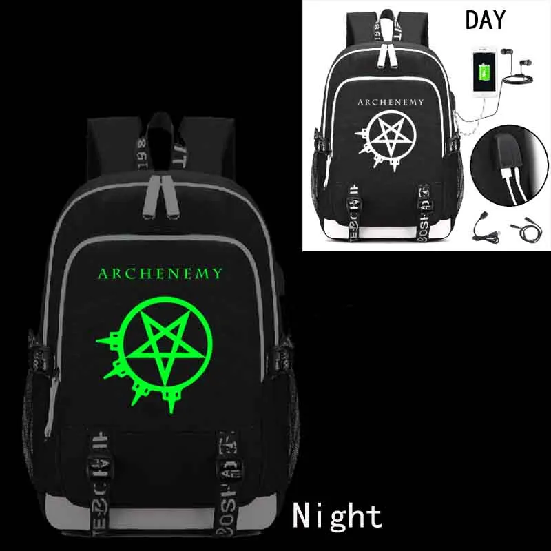 

Arch Enemy Punk band Noctilucous Backpack with USB Charging Port and Lock &Headphone interface for College Student Work