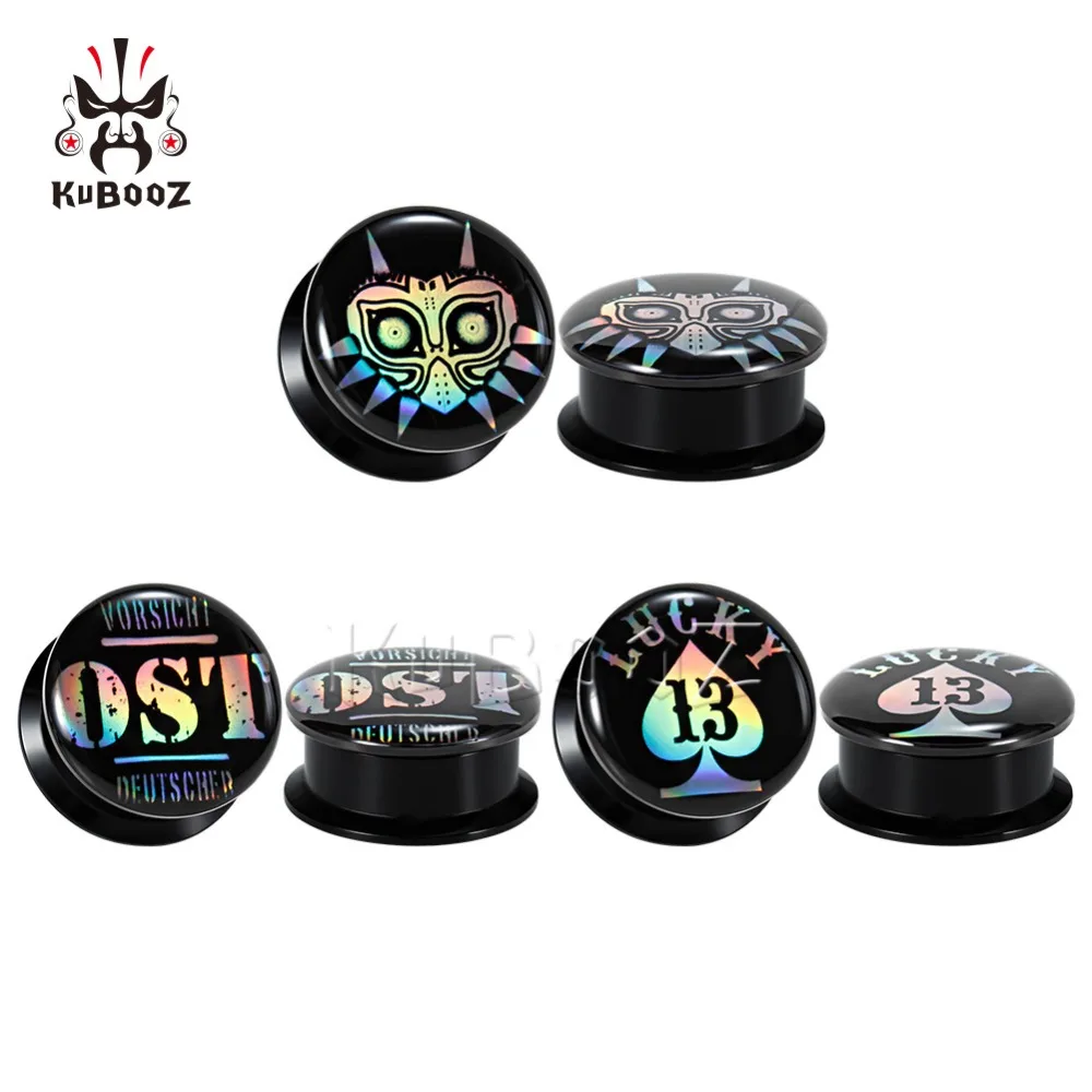

KUBOOZ Ear Piercing Body Jewelry Expander Picture Logo Ear Gauges Stretcher Extender Tunnels Plugs Stud Fashion Earring Jewelry