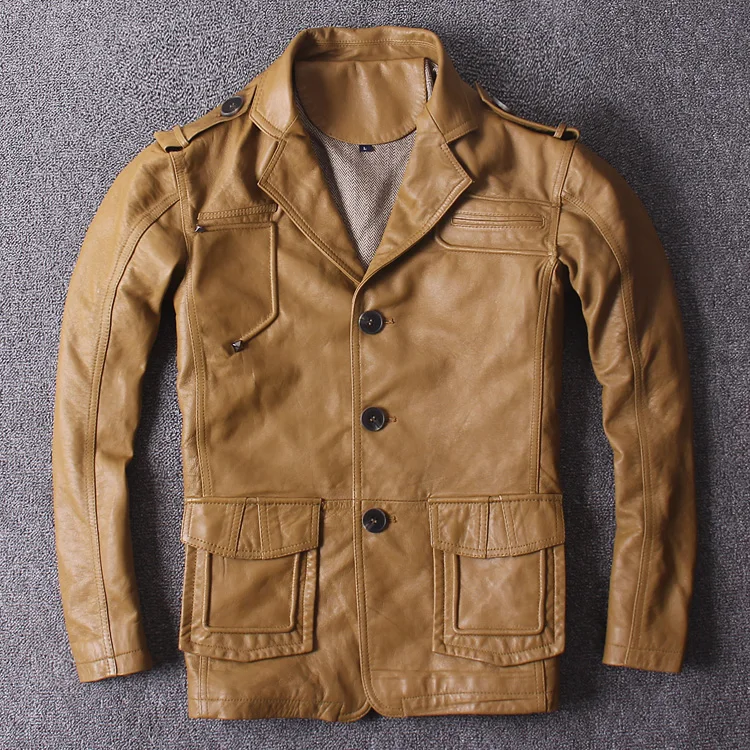 

High quality men's genuine sheepskin lambskin leather coat casual short jacket for male spring autumn fall clothing plus size