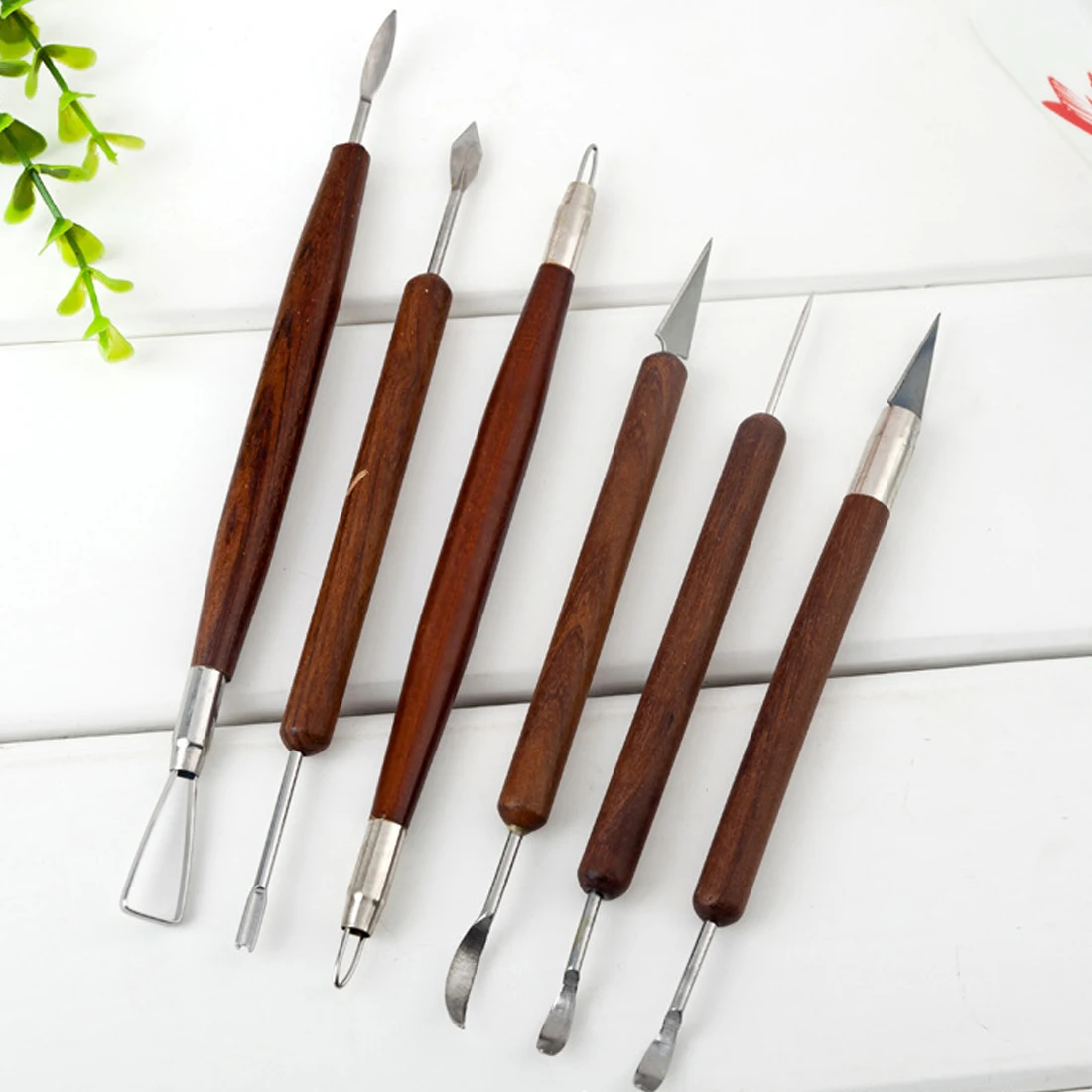 6 PCS/Set Pottery Tools Wood Handle Pottery Set Wax Carving Sculpt Smoothing Polymer Shapers