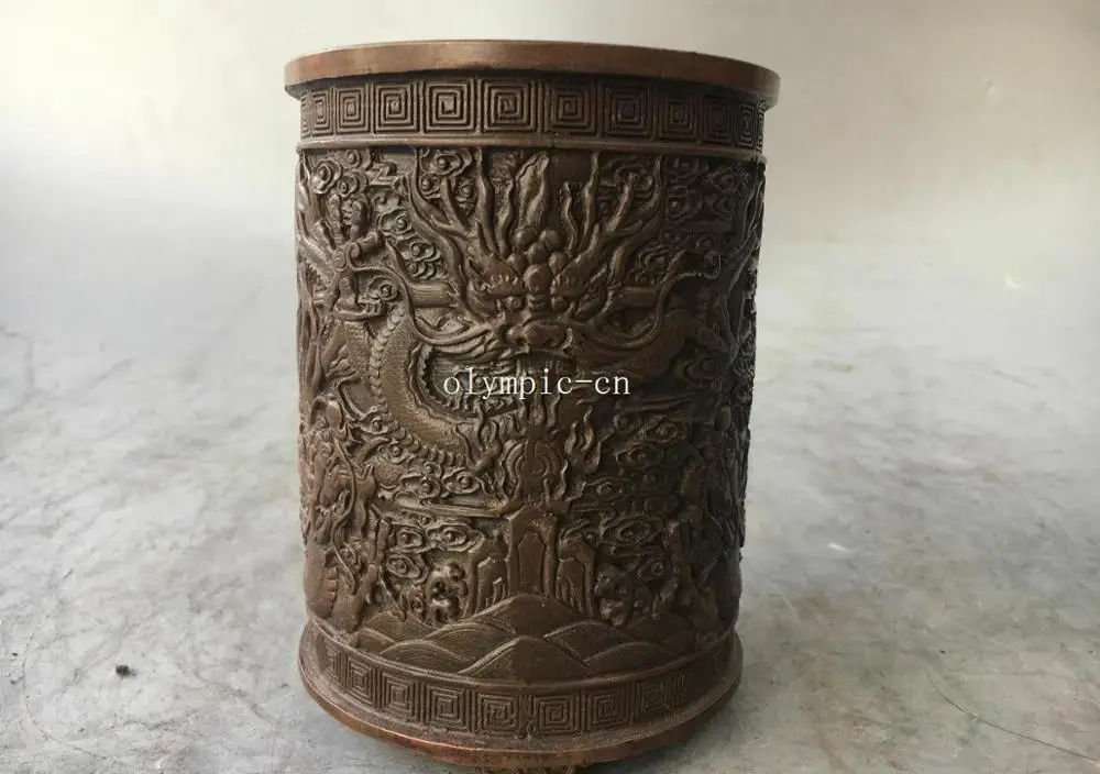 5 ''красные медные резьбы для офиса Фэншуй Декор Пять драконов щетка горшок