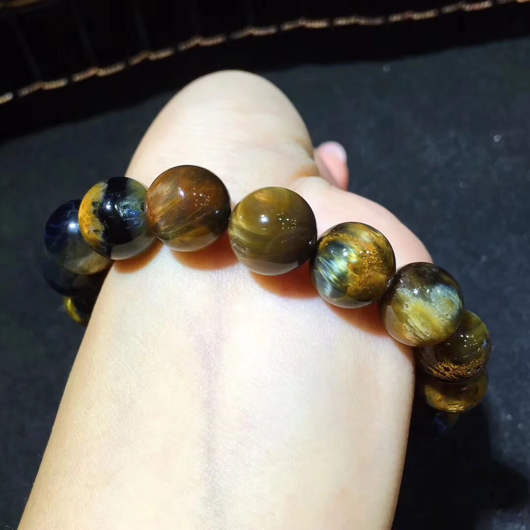 

B20969 12mm Natural 100% Namibia Pietersite Blue Cat's Eye Bracelets Blue Beads Stone Round Bead Bracelets Man Women