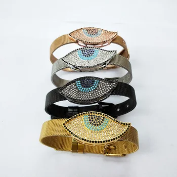 

5 Pcs New Fashion Eyes Connector Charm Jewelry stainless steel watch belt bangle,CZ Micro Pave Charm Bead Bracelet BG250