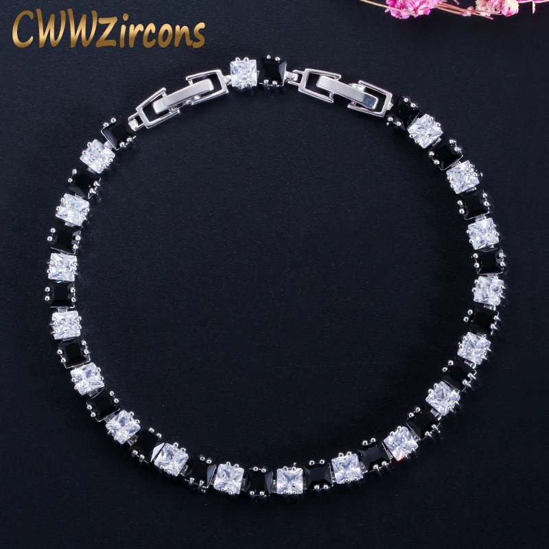 CWWZircons трендовые женские CZ ювелирные изделия Модные Черные кубические циркониевые хрустальные теннисные браслеты для женщин подарок на праздник CB119