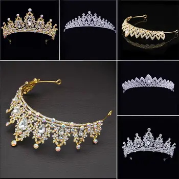 

New Fashion Gorgeous Crystal Tiara Crown for Queen Baroque Bride Crowns Headbands Bridal Wedding Diadem Hair Jewelry Accessories