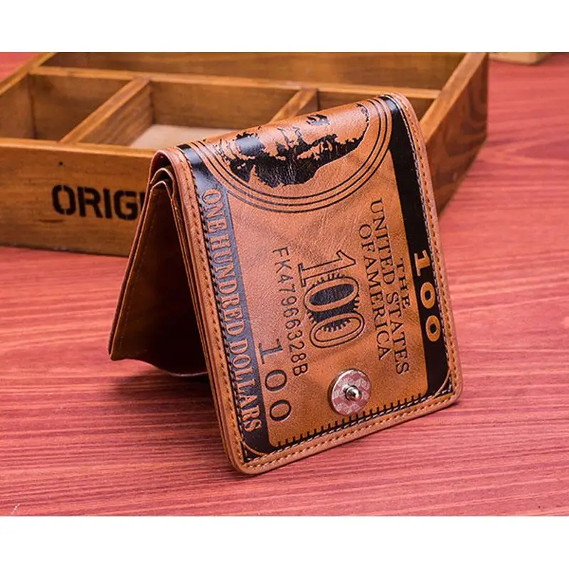 Винтажный Мужской кошелек из искусственной кожи, кошелек для долларов США, Двойные кошельки с принтом, кошелек для мальчиков с магнитной пряжкой
