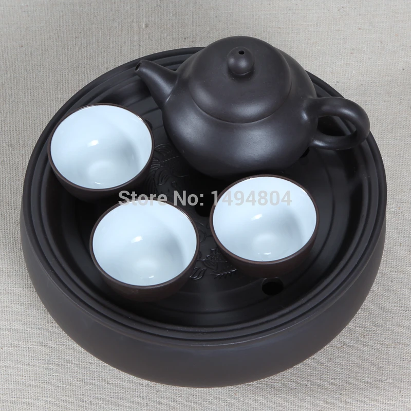 Chinese 5-pieces sets yixing tea set the portable travel package travel kungfu tea set(1 teapot+3tea cups+tea tray)