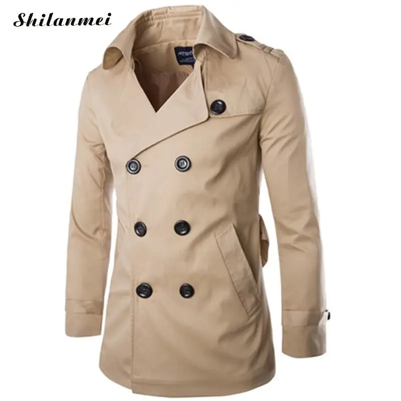 2017 Fashion Slim Fit Mens Trench Coat Double Breasted Male Trench Coat Plus Size Casual Business Trench Coat Men Khaki Coat drape front plus size trench coat