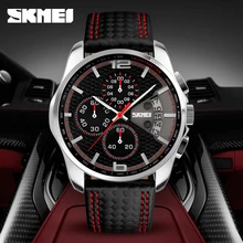 SKMEI Men Chronograph Watch Men's Quartz Watch Man Sports Watches Genuine Leather Strap Waterproof Clock Date Male Wrist Watch olevs cool function man s watches waterproof date mesh steel strap chronograph watch business male clock quartz men wristwatches