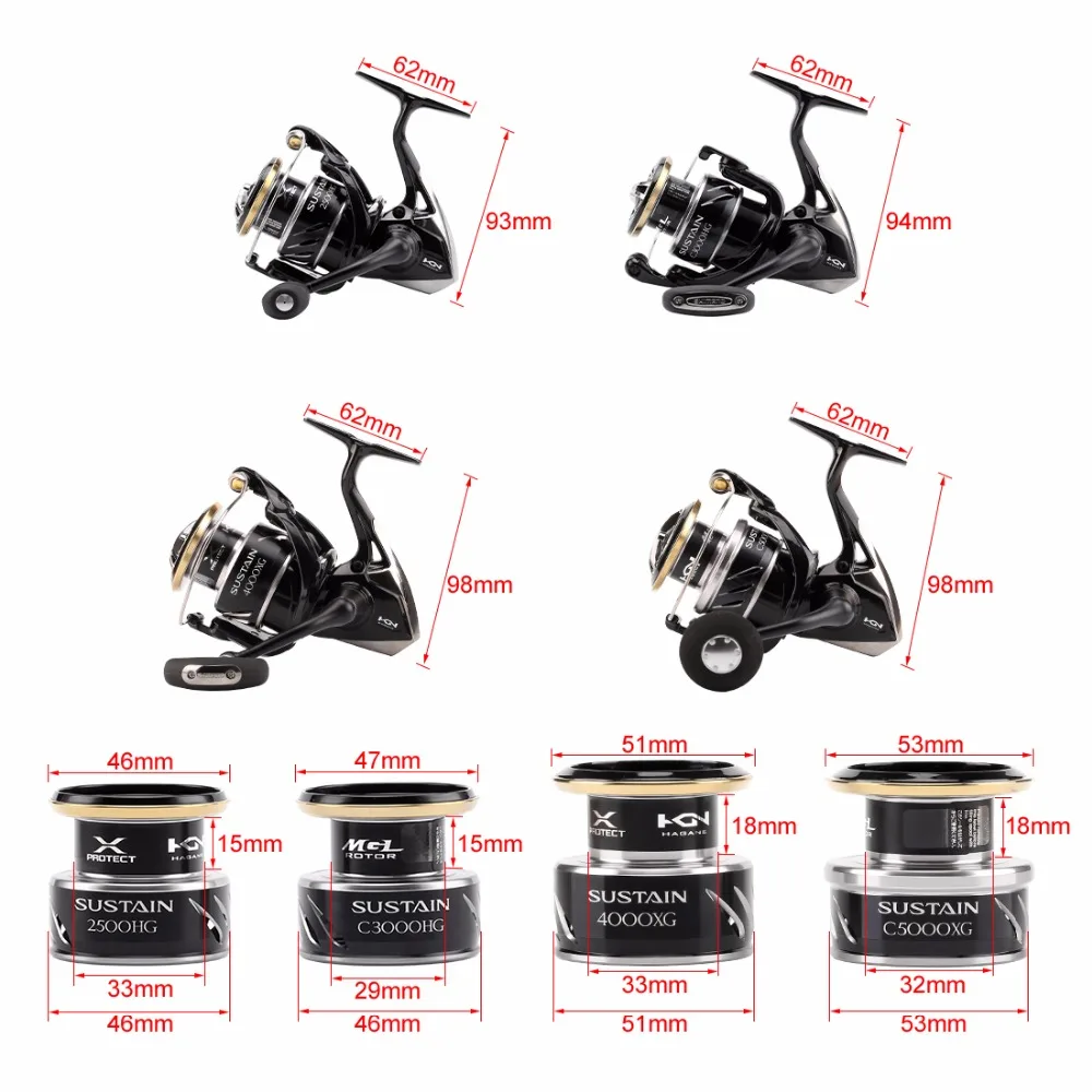 Новинка, оригинальная спиннинговая Рыболовная катушка Shimano SUSTAIN 2500 3000HG 4000XG C5000XG, катушка для пресной соленой воды, низкоскоростная Рыболовная катушка